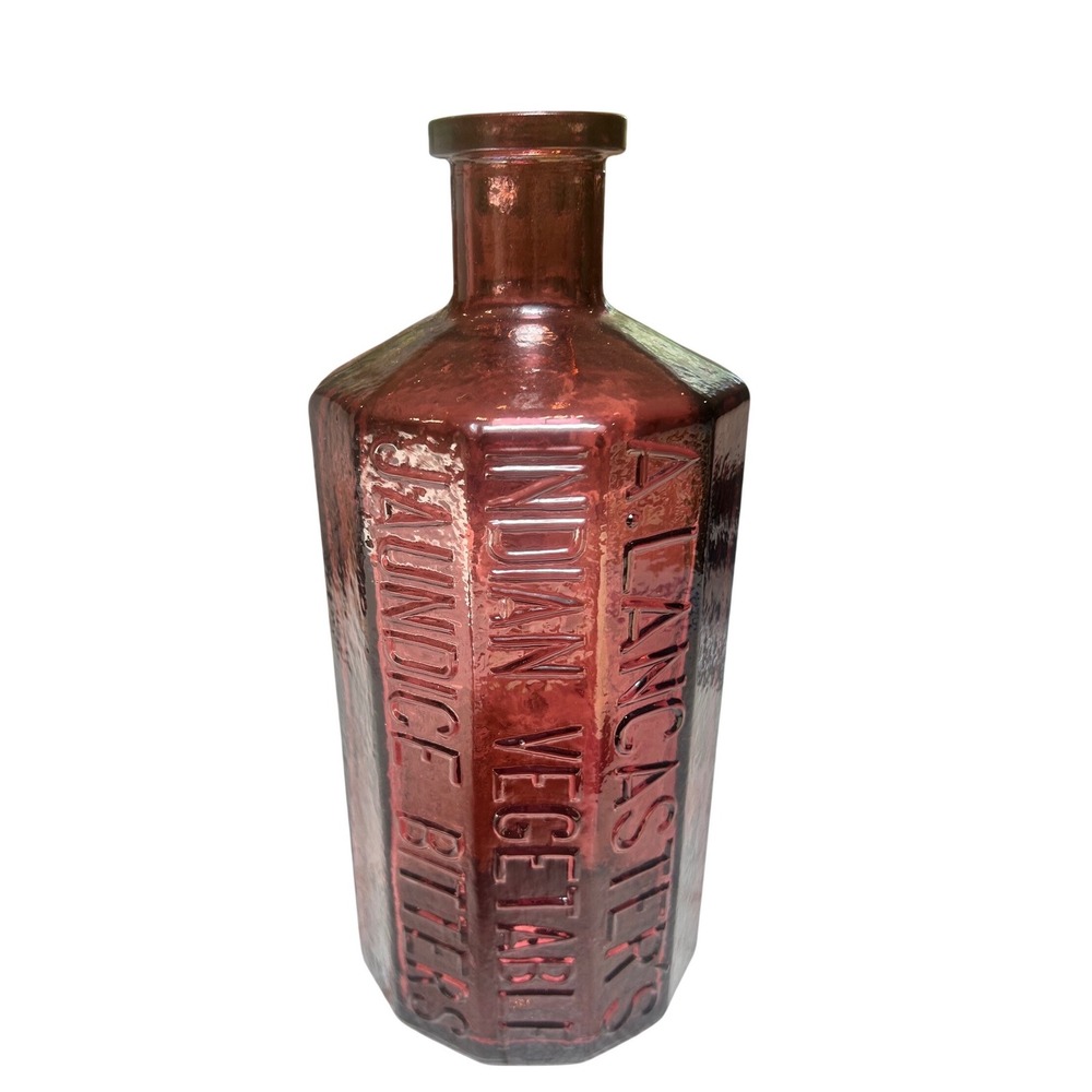 Vintage Amethyst Glass A. Lancaster's Indian Vegetable Jaundice Bitters Bottle